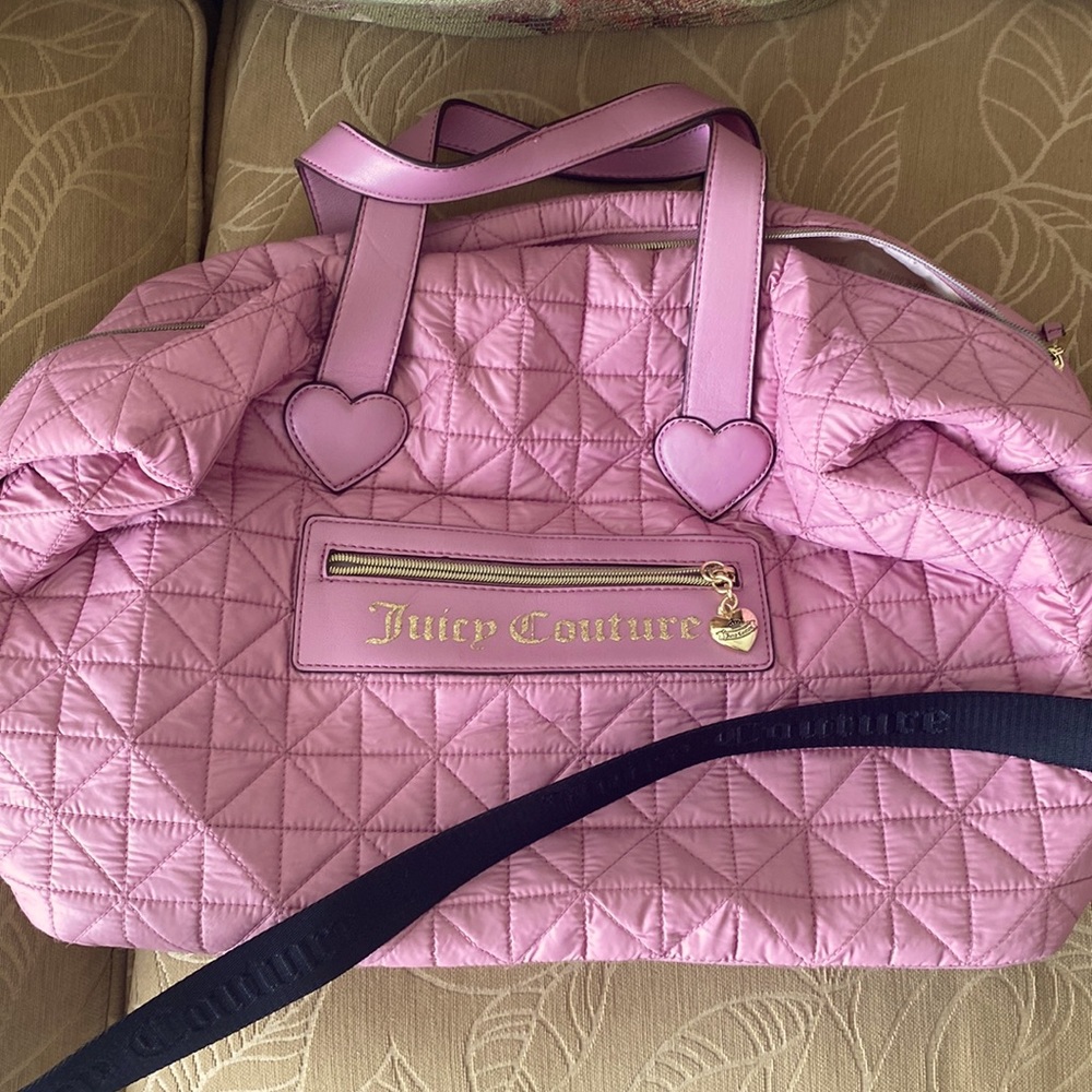 Juicy Couture pink carry-on duffel weekender puffer bag with shoulder strap